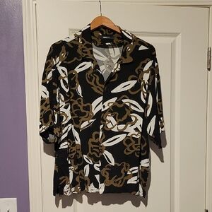 Men's Black and Brown Patterned Casual Button Down Shirt